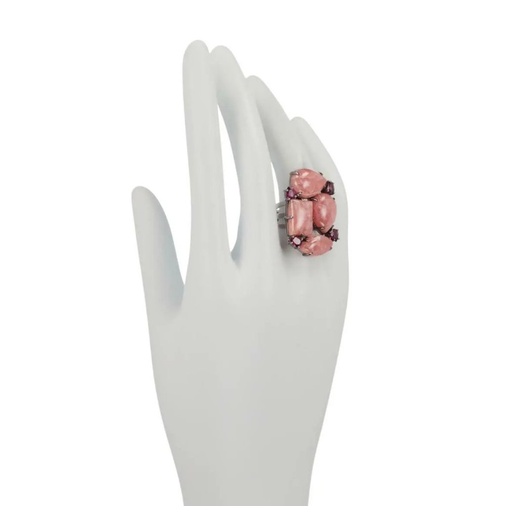 Rarities Rhodium-Plated Sterling Silver Rhodochrosite & Rhodolite Ring - Picture 3 of 3